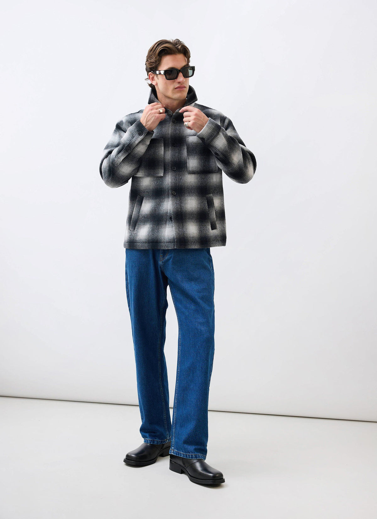Men's Wool Checked Overshirt - Shacket - Wool - Grey Multi | Percival