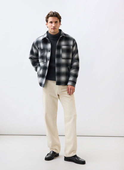 Men's Wool Checked Overshirt - Shacket - Wool - Grey Multi | Percival