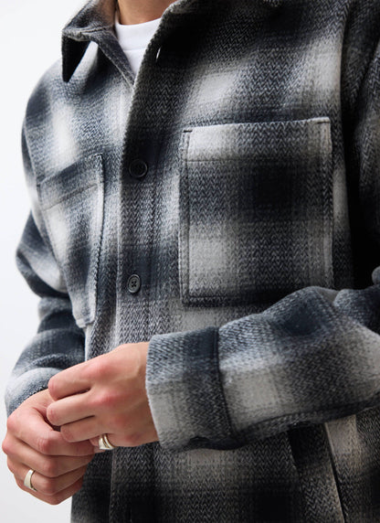 Men's Wool Checked Overshirt - Shacket - Wool - Grey Multi | Percival
