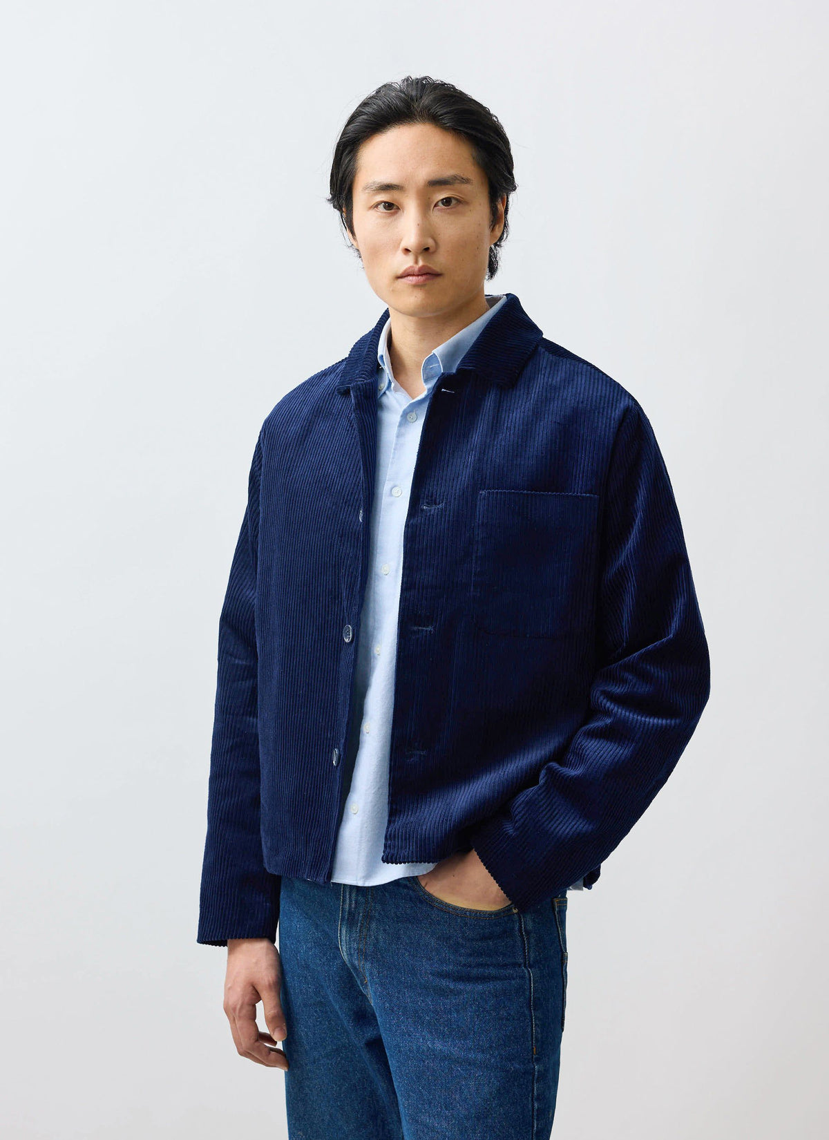 Men's Corduroy Overshirt - Shacket - Cotton - Navy Blue | Percival