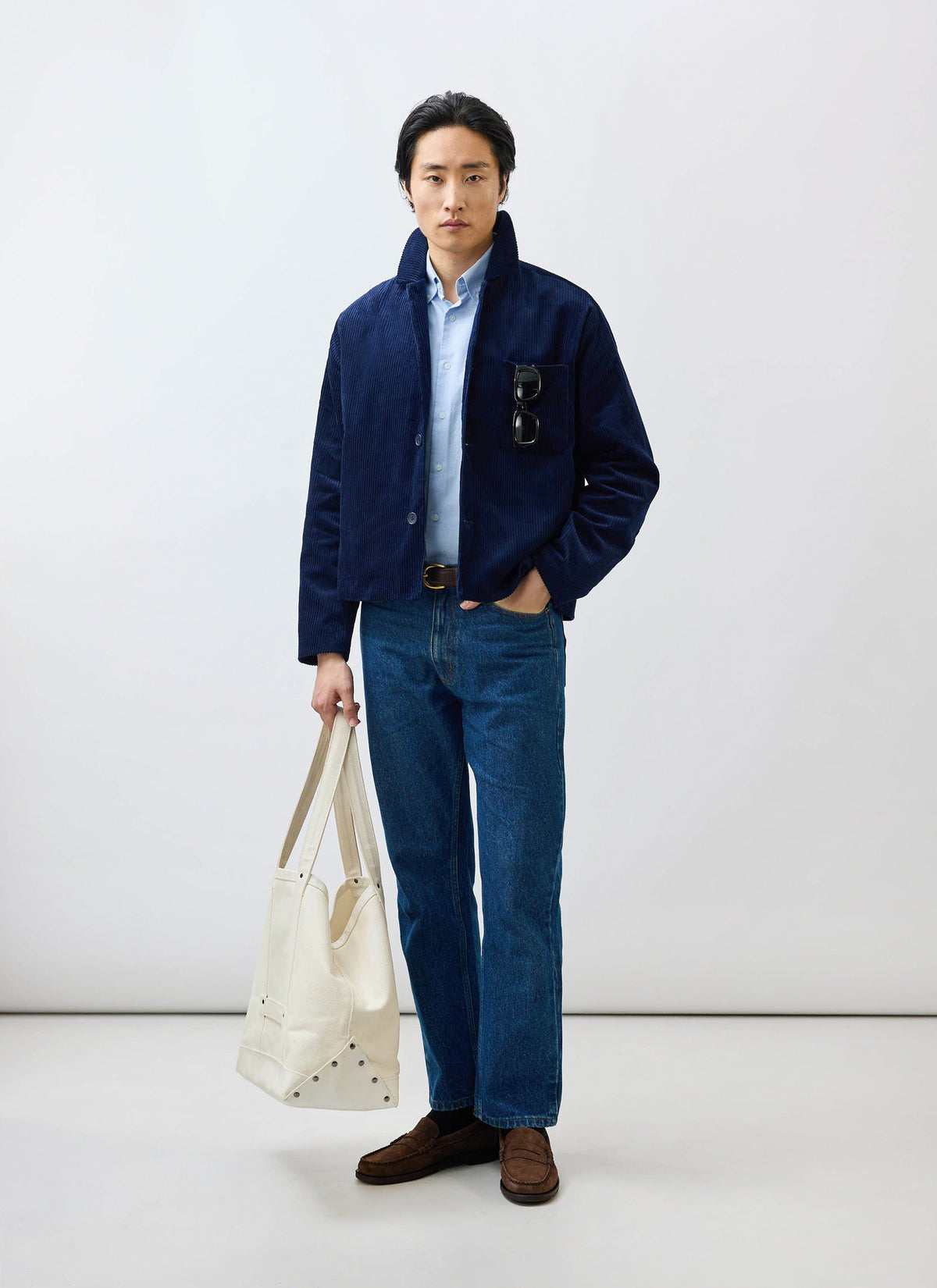 Men's Corduroy Overshirt - Shacket - Cotton - Navy Blue | Percival