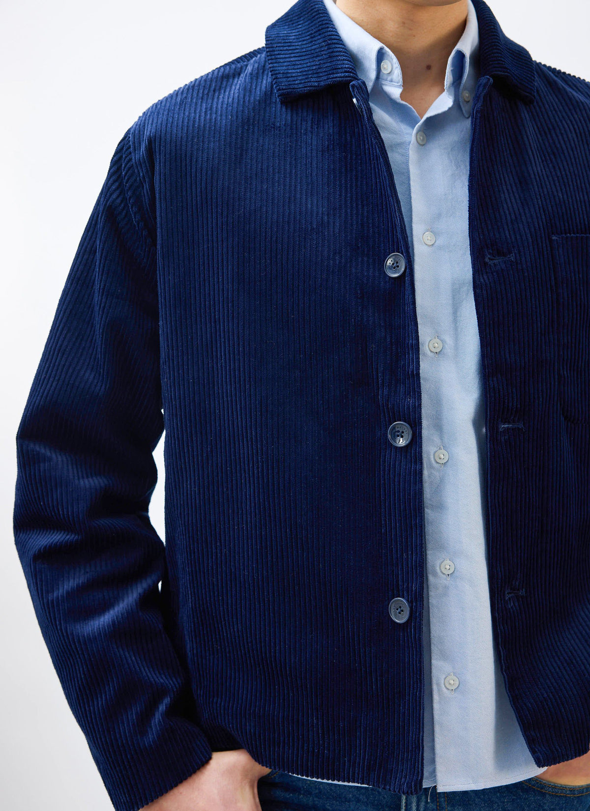 Men's Corduroy Overshirt - Shacket - Cotton - Navy Blue | Percival