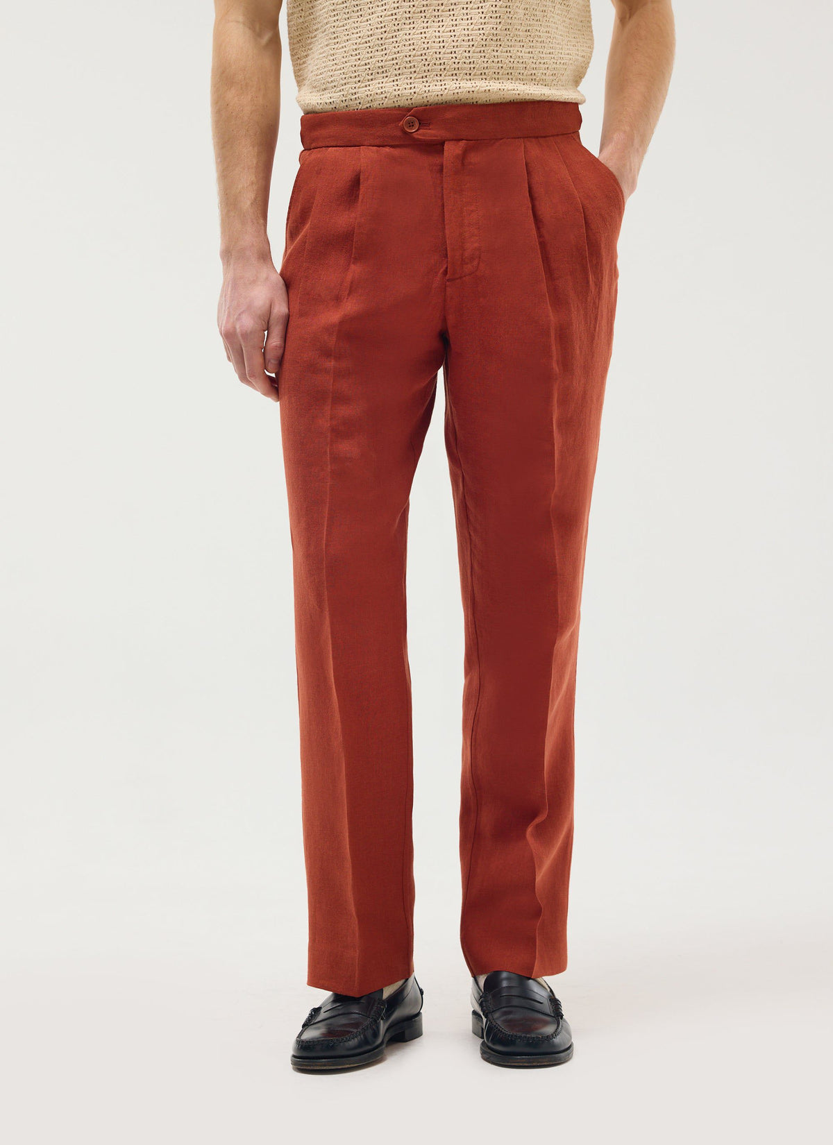 Men's Pleated Trousers - Tailored Linen Suits - Rust Red | Percival