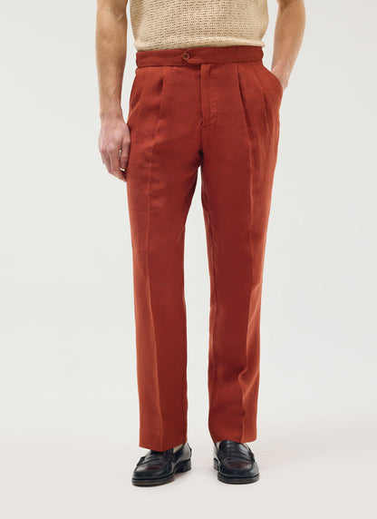 Men's Pleated Trousers - Tailored Linen Suits - Rust Red | Percival
