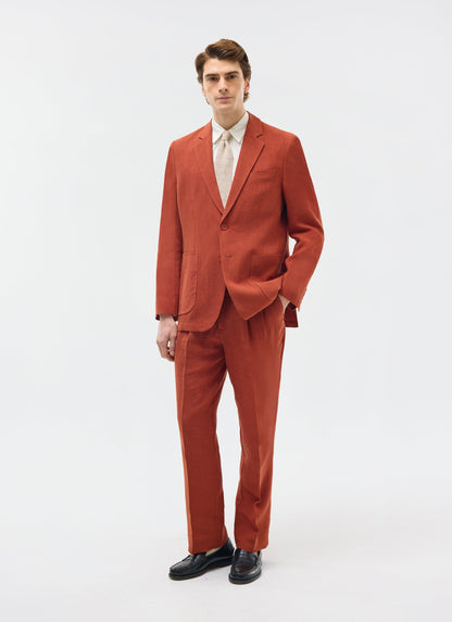 Men's Pleated Trousers - Tailored Linen Suits - Rust Red | Percival