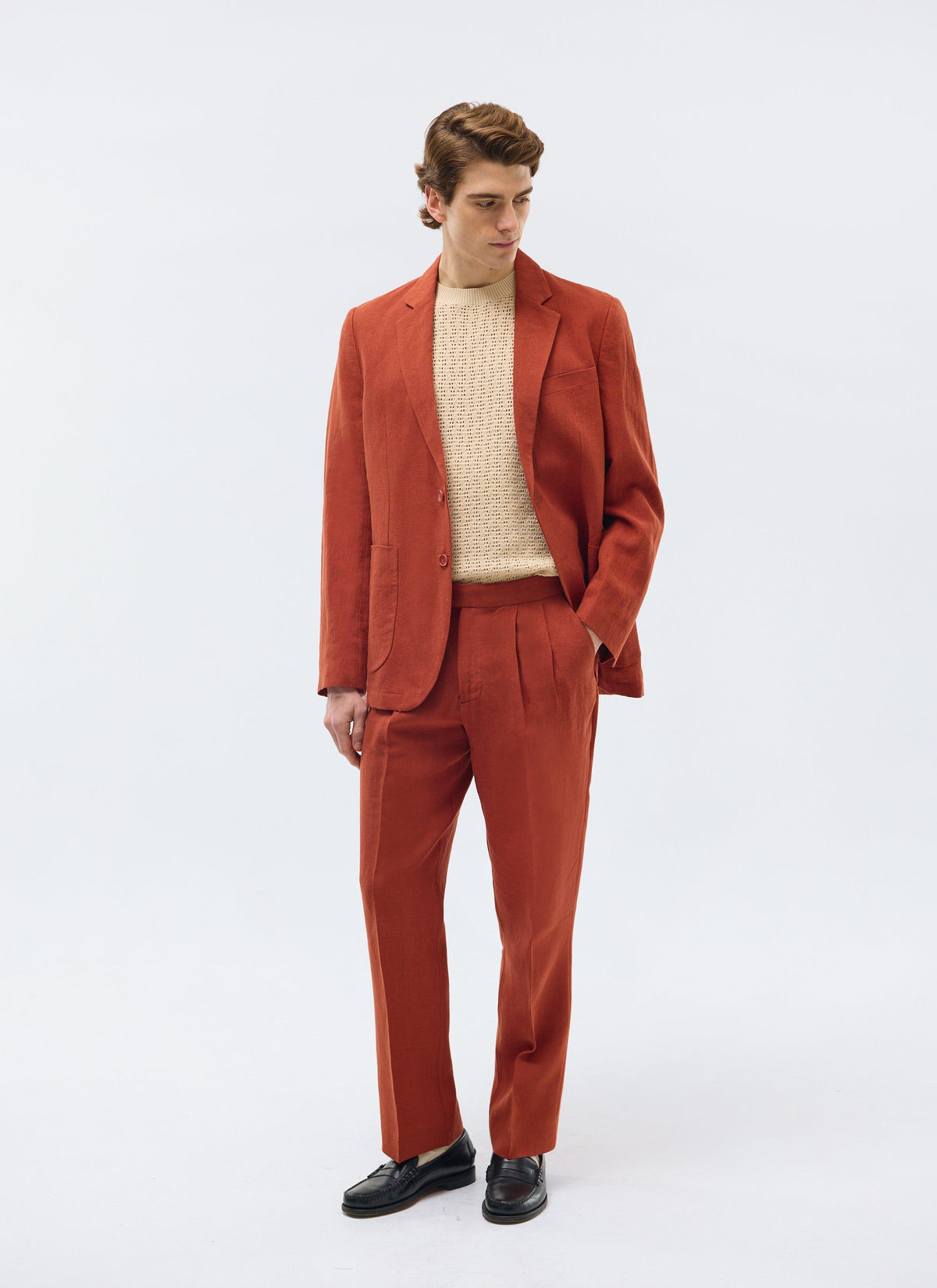 Men's Pleated Trousers - Tailored Linen Suits - Rust Red | Percival