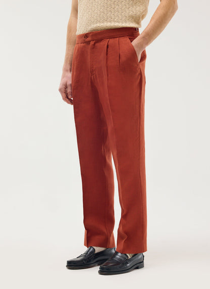 Men's Pleated Trousers - Tailored Linen Suits - Rust Red | Percival