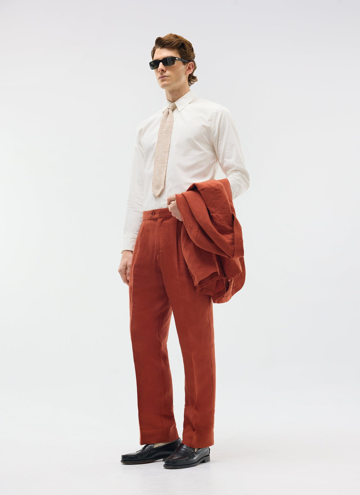 Men's Pleated Trousers - Tailored Linen Suits - Rust Red | Percival