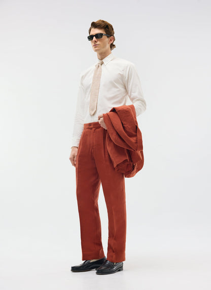 Men's Pleated Trousers - Tailored Linen Suits - Rust Red | Percival