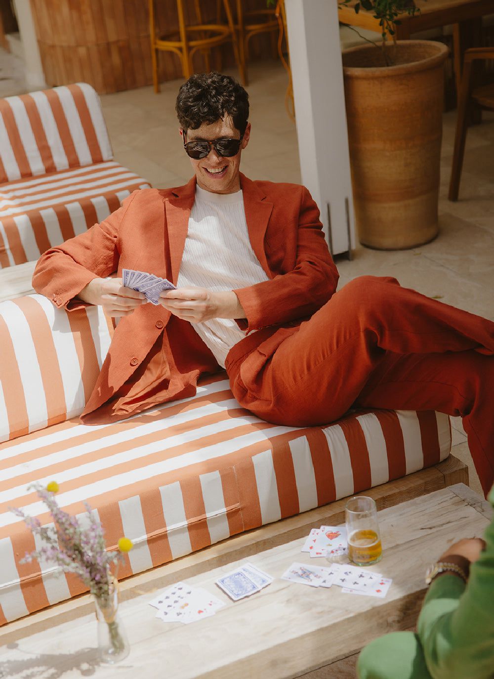 Men's Pleated Trousers - Tailored Linen Suits - Rust Red | Percival