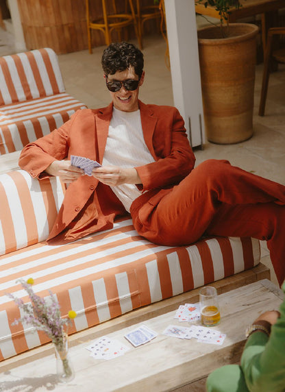 Men's Pleated Trousers - Tailored Linen Suits - Rust Red | Percival