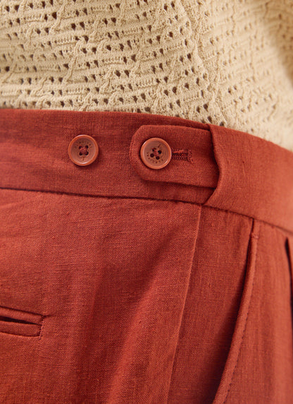 Men's Pleated Trousers - Tailored Linen Suits - Rust Red | Percival