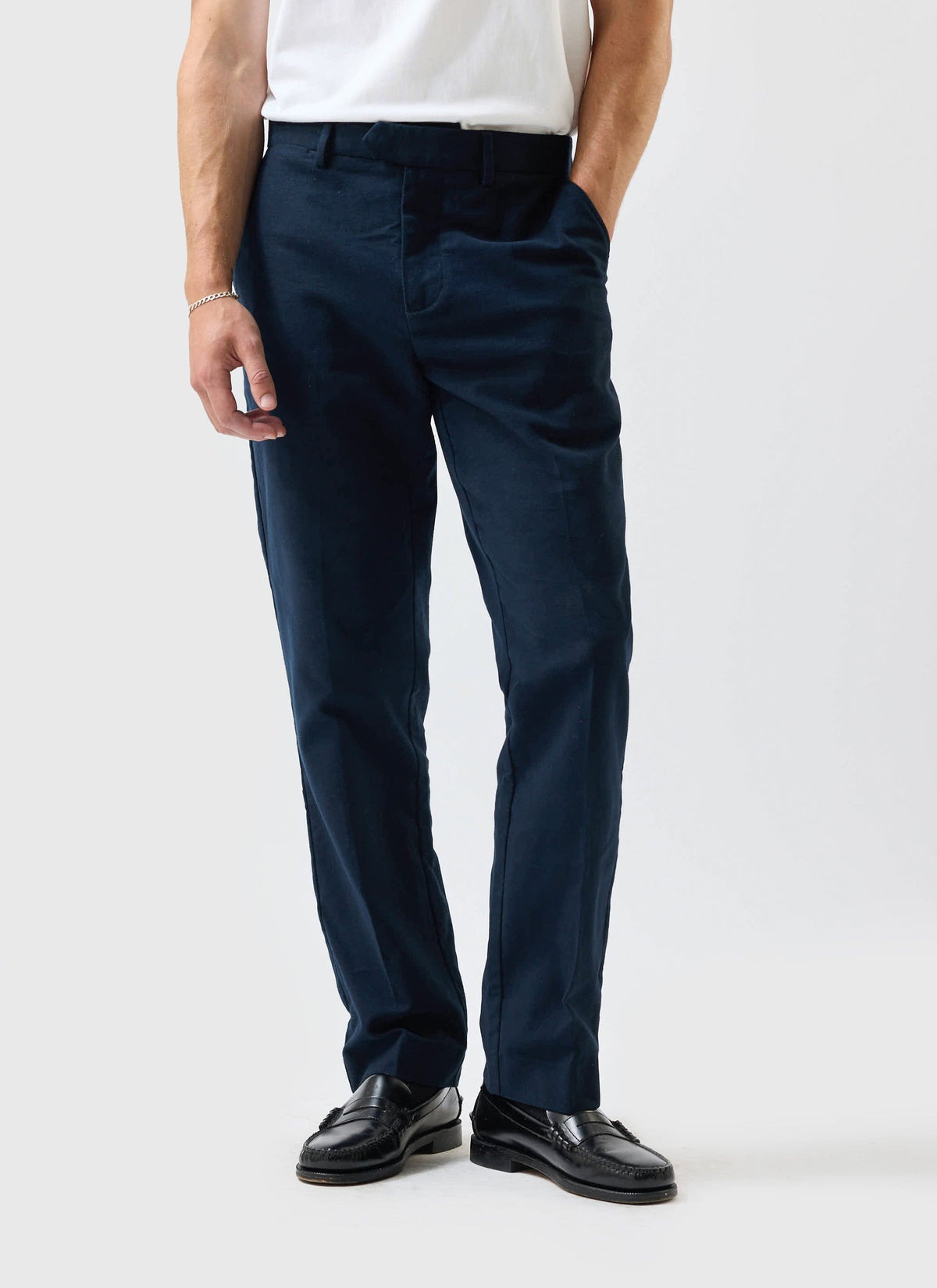 Tailored Moleskin Straight Leg Trousers - Navy | Percival