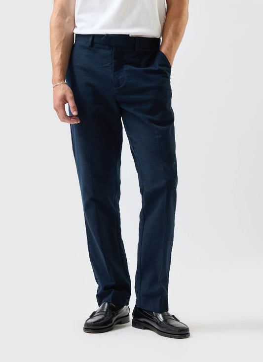 Tailored Moleskin Straight Leg Trousers - Navy | Percival