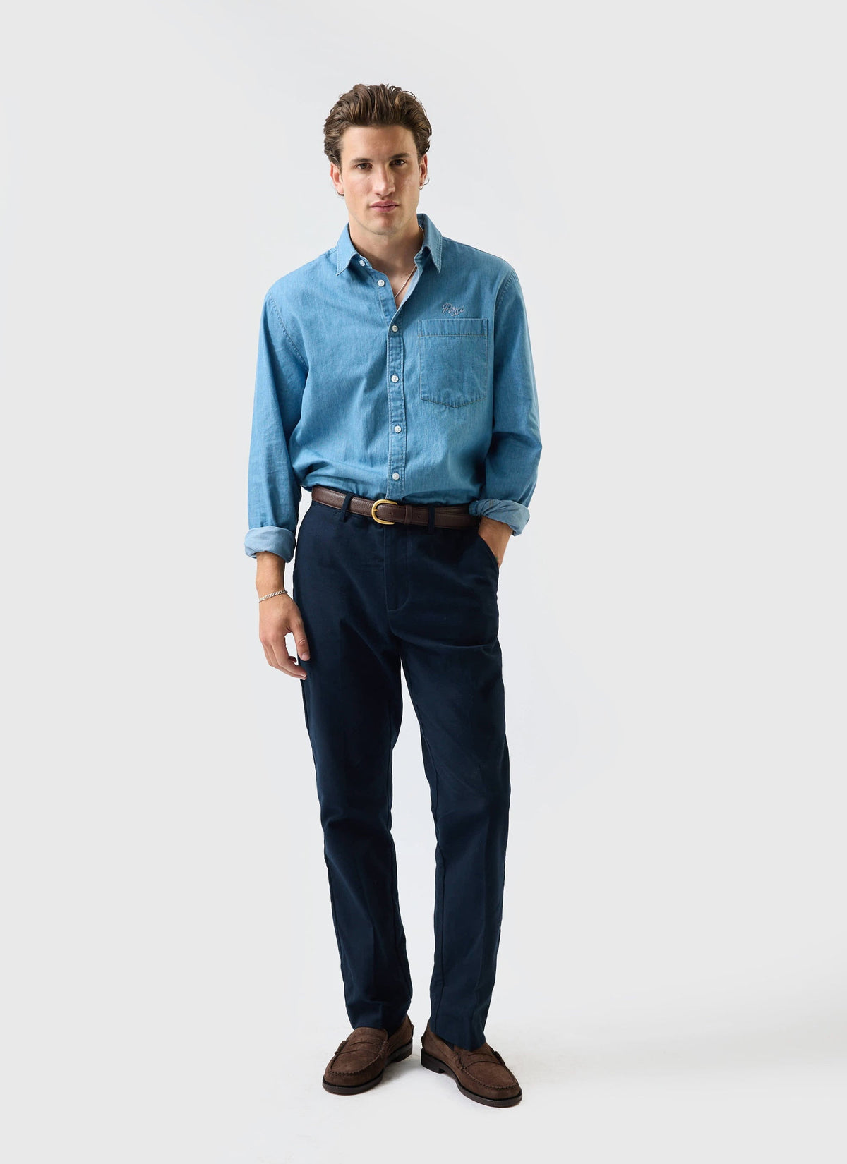 Tailored Moleskin Straight Leg Trousers - Navy | Percival