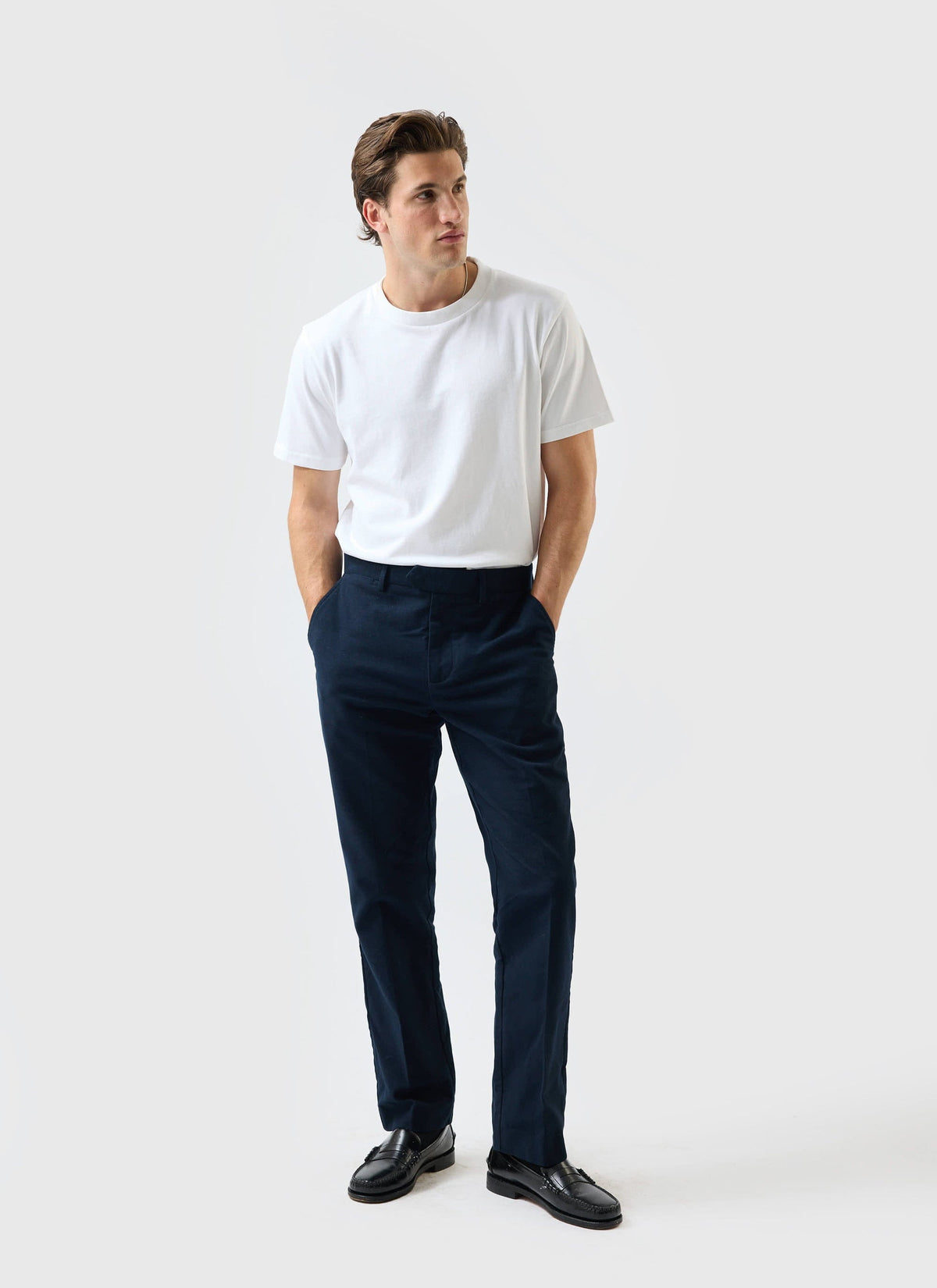Tailored Moleskin Straight Leg Trousers - Navy | Percival