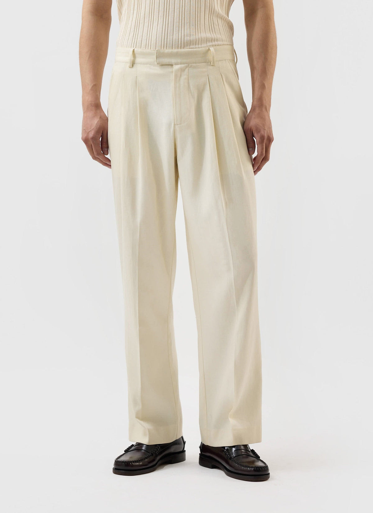 Men's Pleated Tailored Trousers - Suit Trousers x Warren - Ecru Cream | Percival