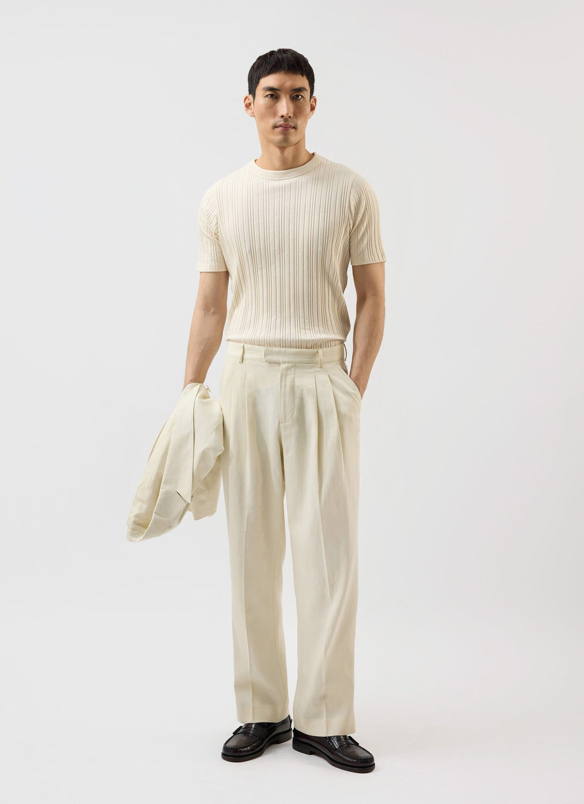 Men's Pleated Tailored Trousers - Suit Trousers x Warren - Ecru Cream | Percival