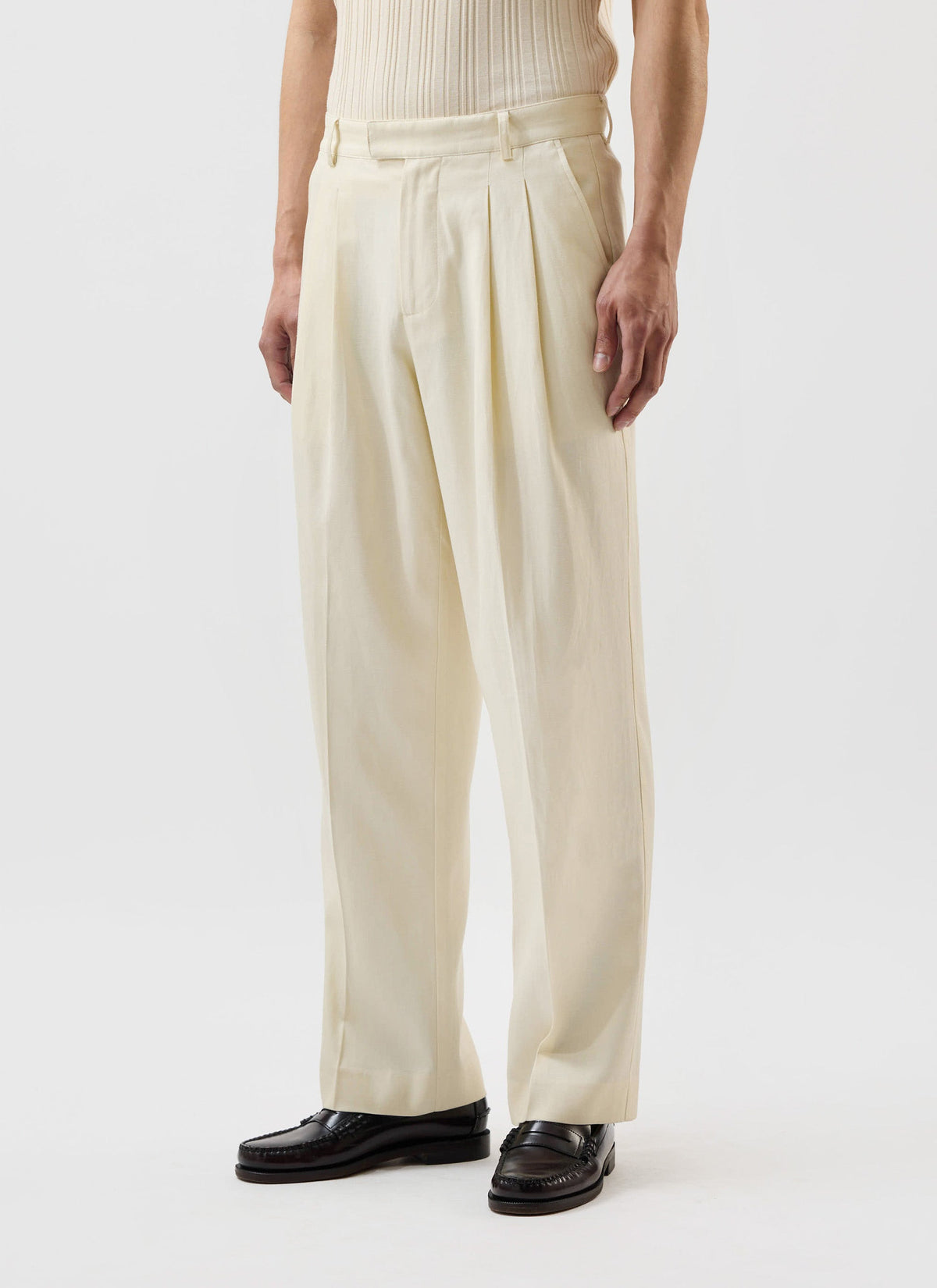 Men's Pleated Tailored Trousers - Suit Trousers x Warren - Ecru Cream | Percival