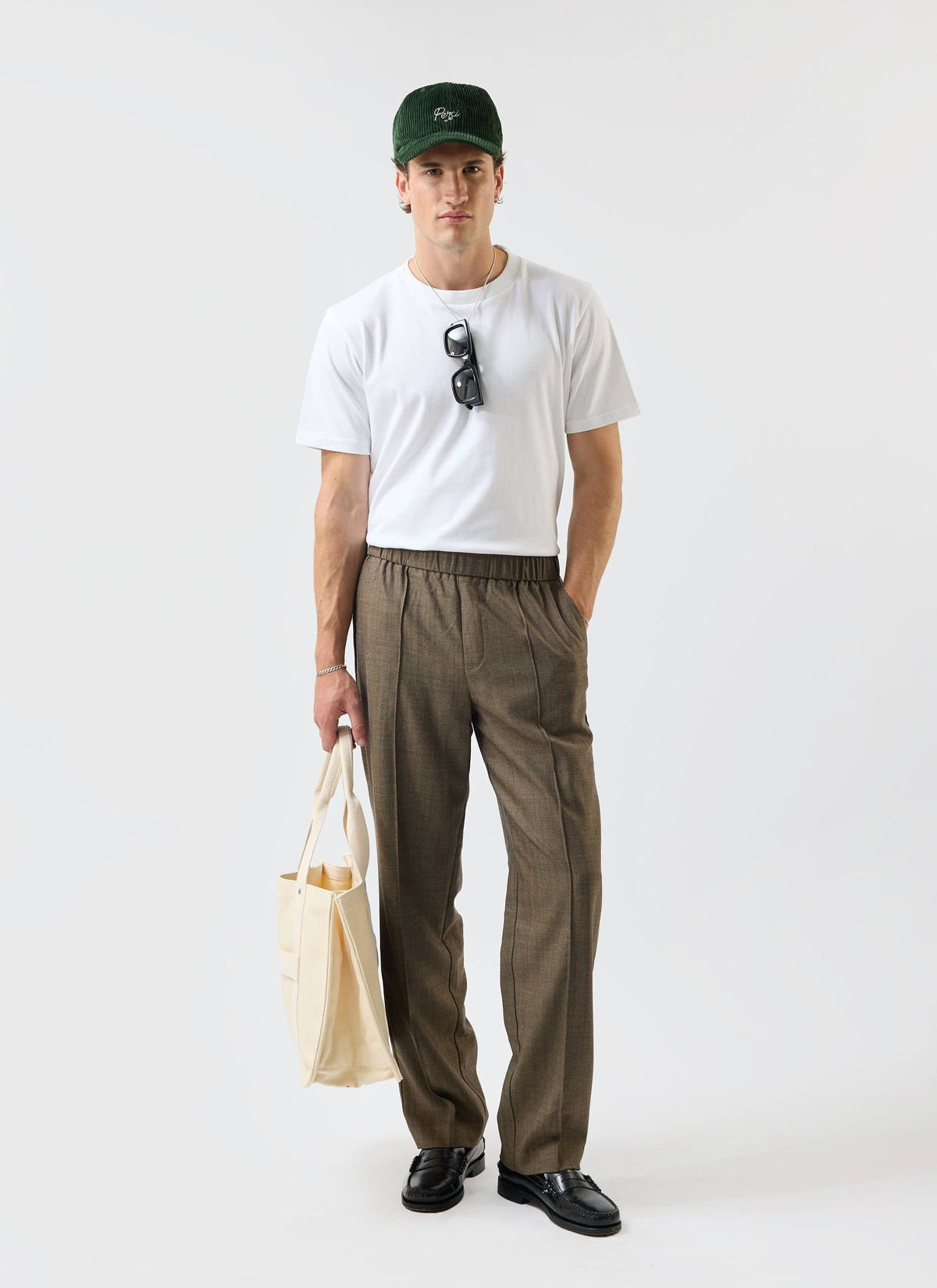 Grounds Relaxed Trousers - Herringbone Wool - Oak | Percival
