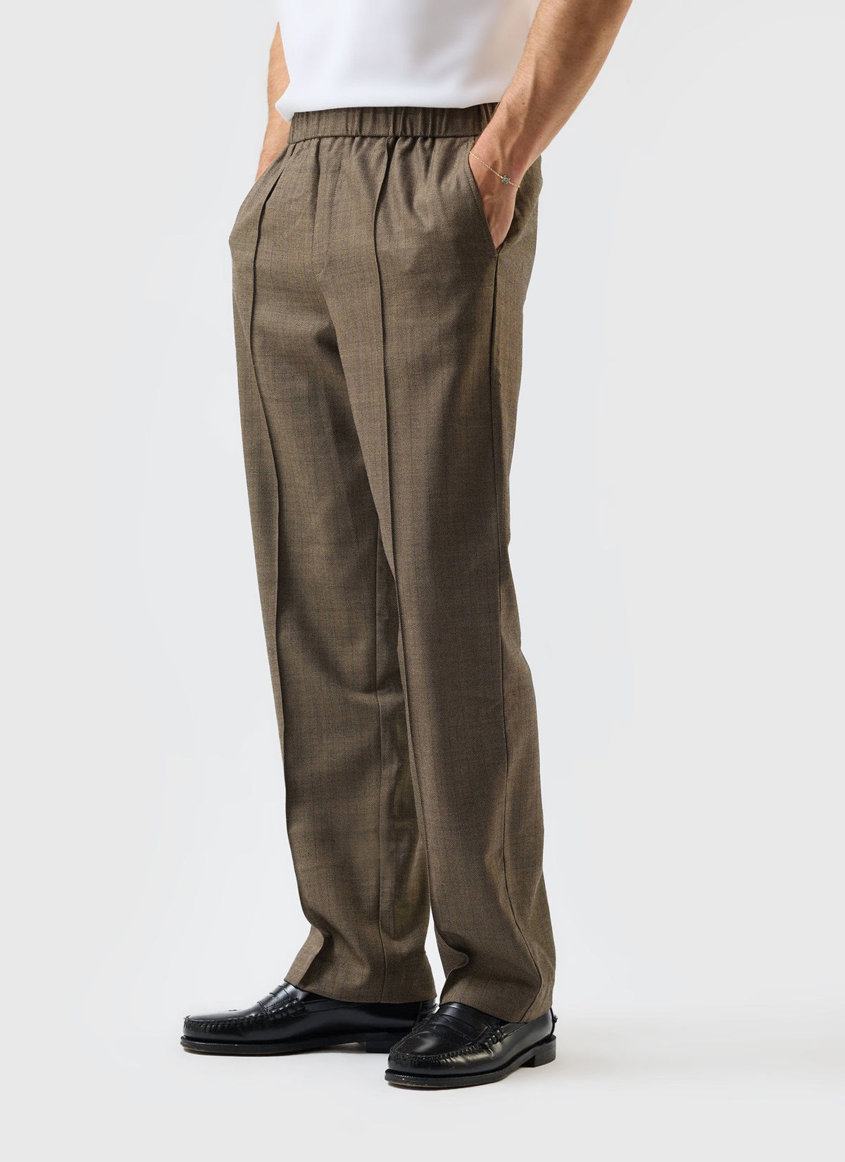 Grounds Relaxed Trousers - Herringbone Wool - Oak | Percival