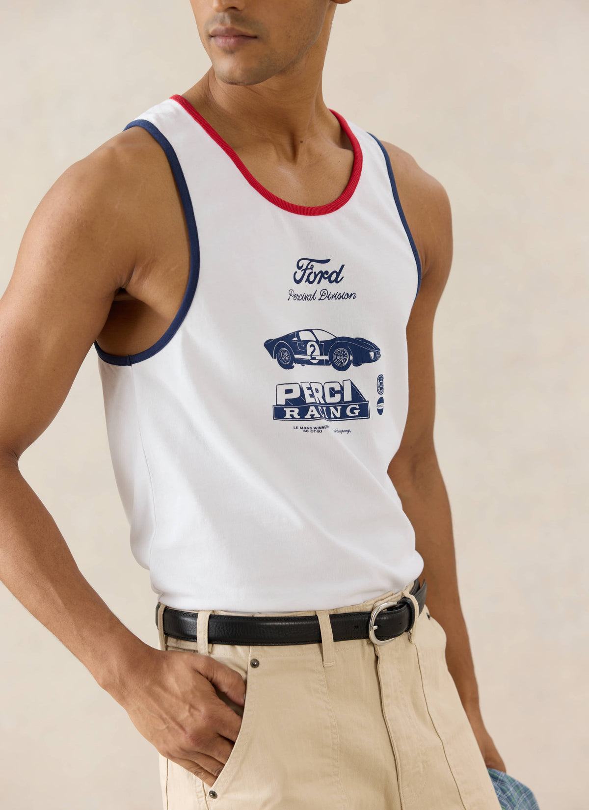 Men's GT40 Vest - Ford x Percival - Organic Cotton - White | Percival