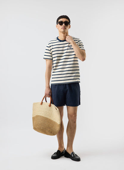 Men's Striped T Shirt: Breton - Cotton - Cream with Navy | Percival
