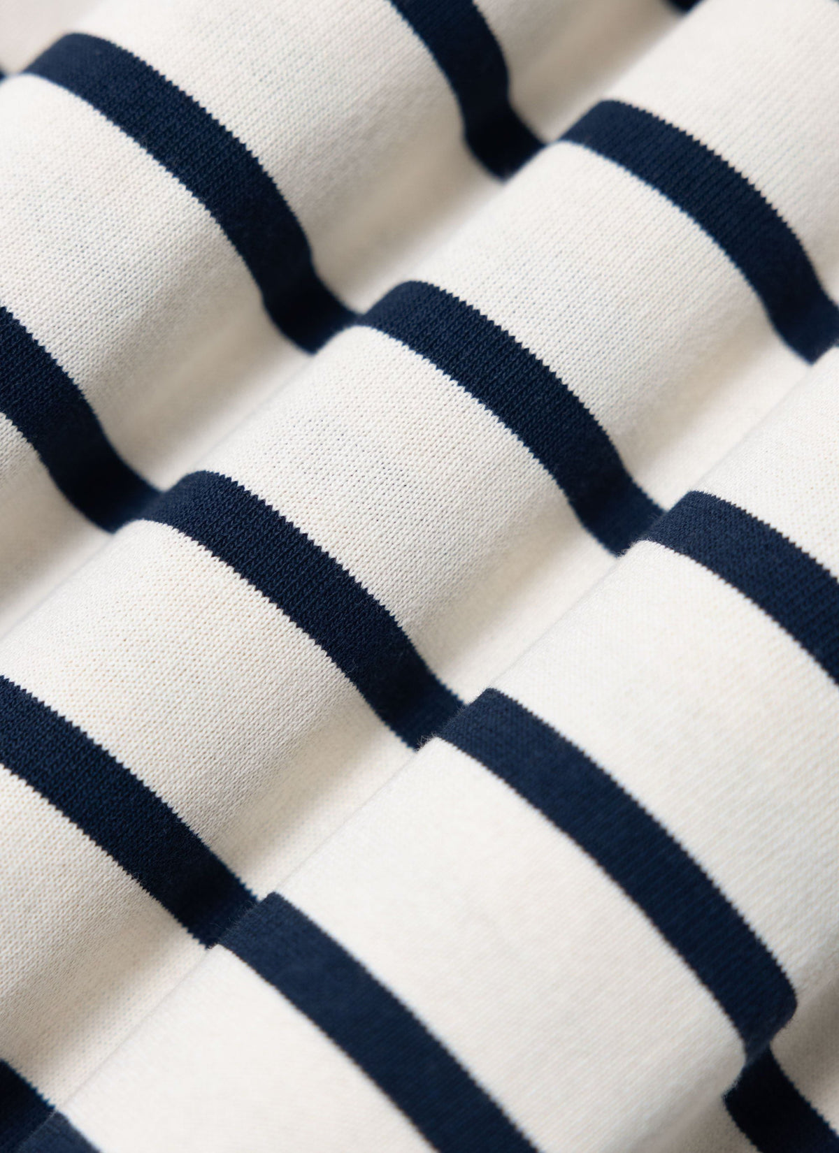 Men's Striped T Shirt: Breton - Cotton - Cream with Navy | Percival