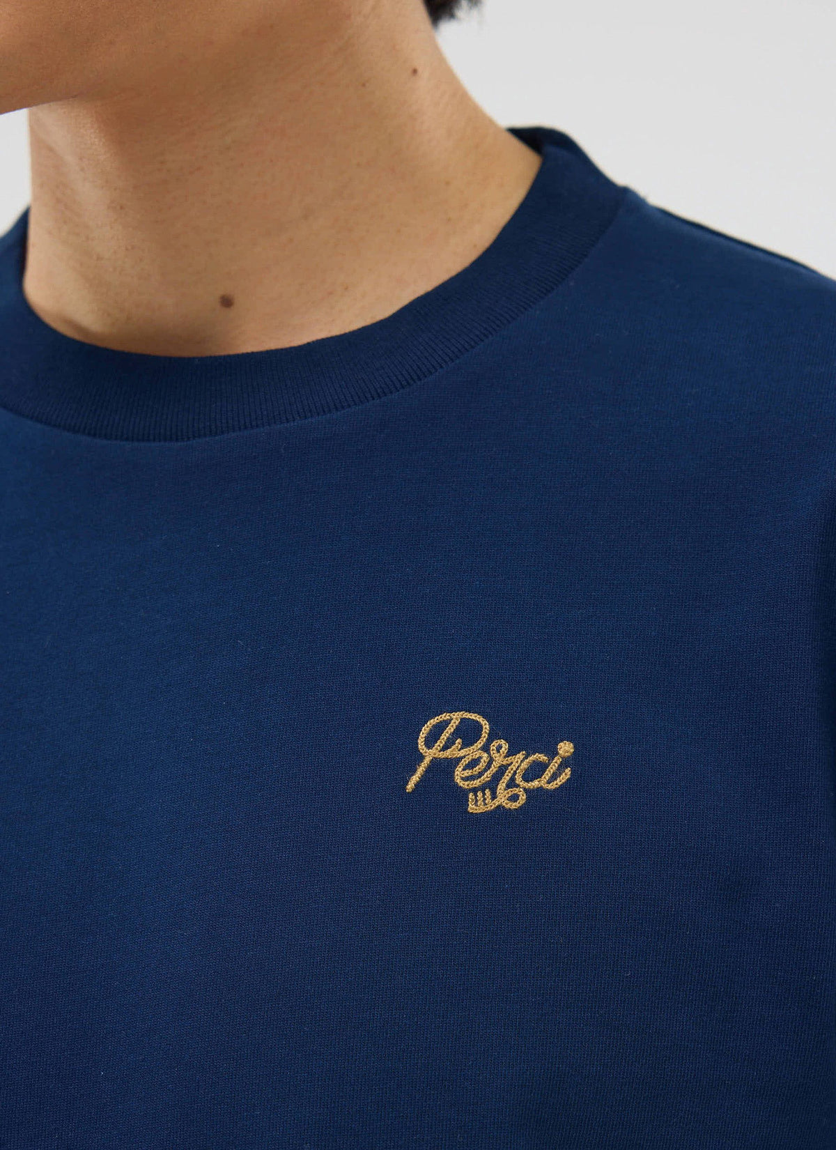 Perci Chainstitch T Shirt - Organic Cotton - Navy | Percival