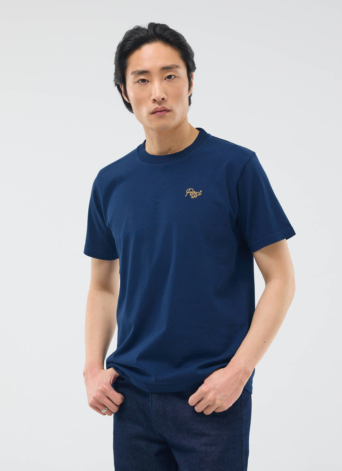 Perci Chainstitch T Shirt - Organic Cotton - Navy | Percival