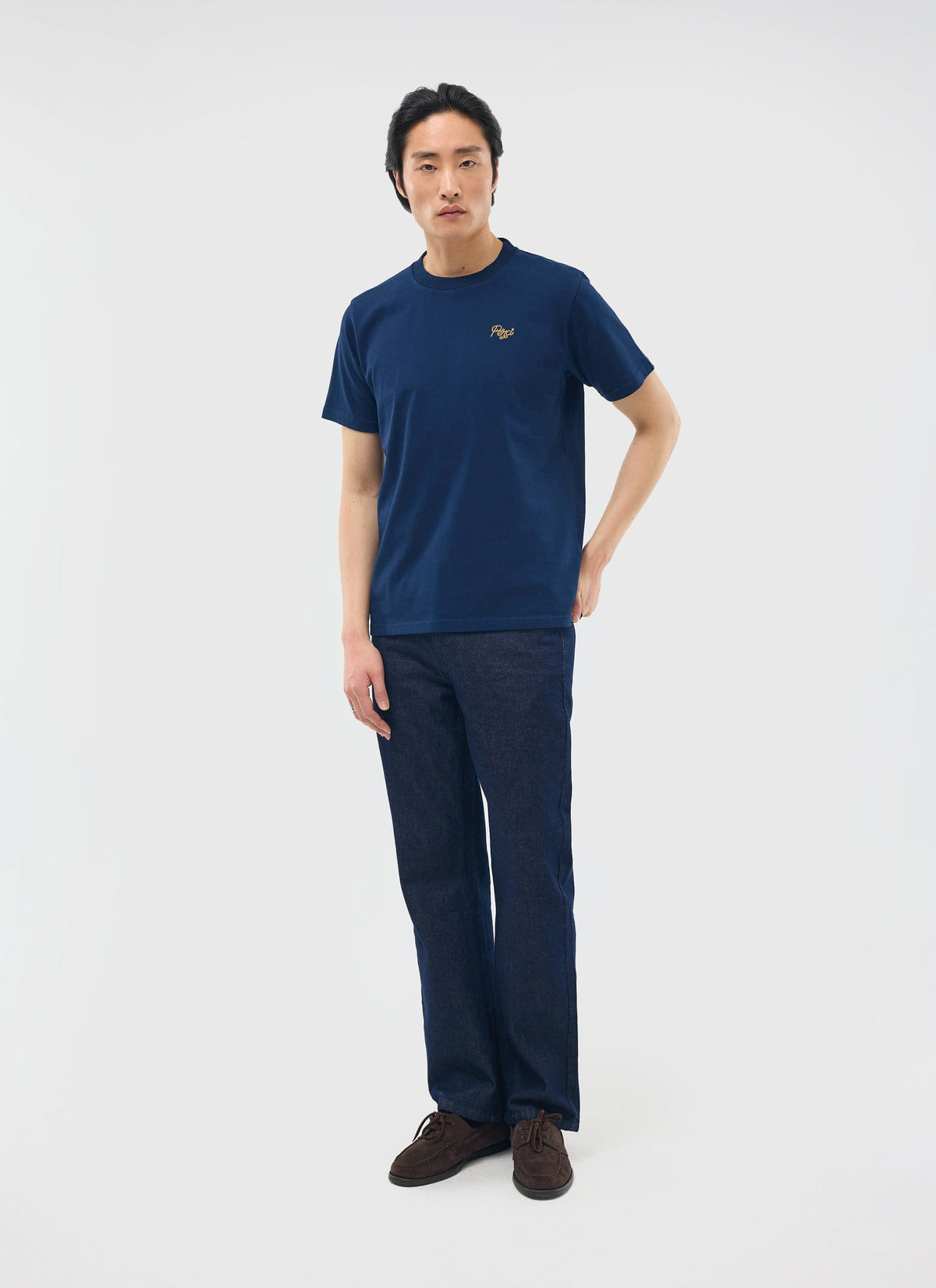 Perci Chainstitch T Shirt - Organic Cotton - Navy | Percival