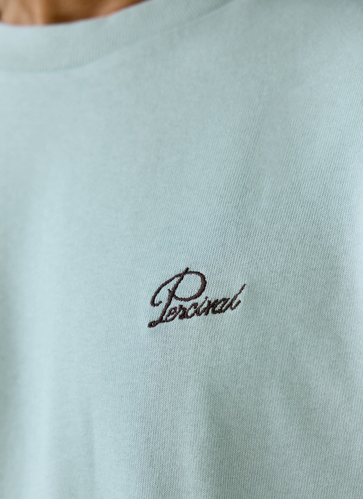 Men's T Shirt - Perci Script - Embroidered Organic Cotton - Sage | Percival