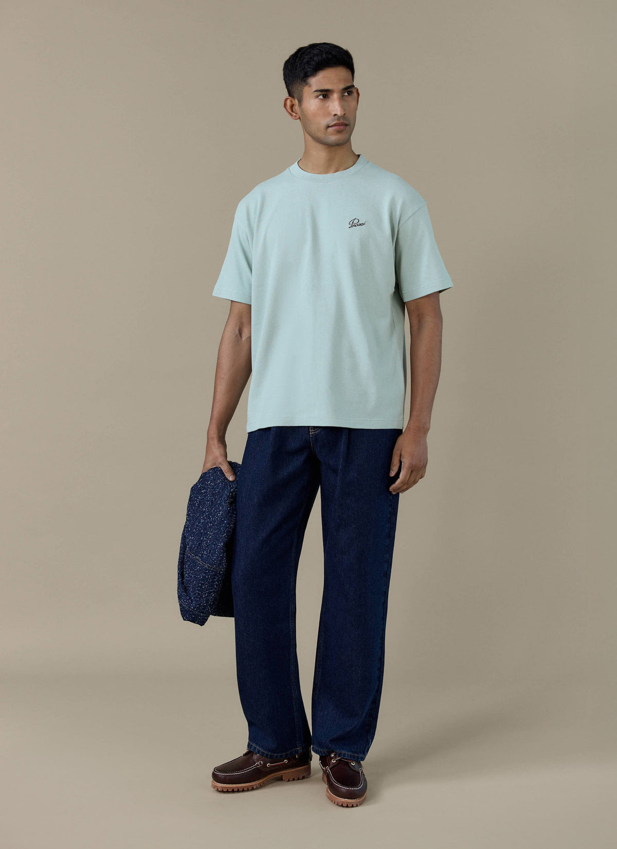 Men's T Shirt - Perci Script - Embroidered Organic Cotton - Sage | Percival