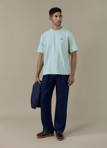 Men's T Shirt - Perci Script - Embroidered Organic Cotton - Sage | Percival
