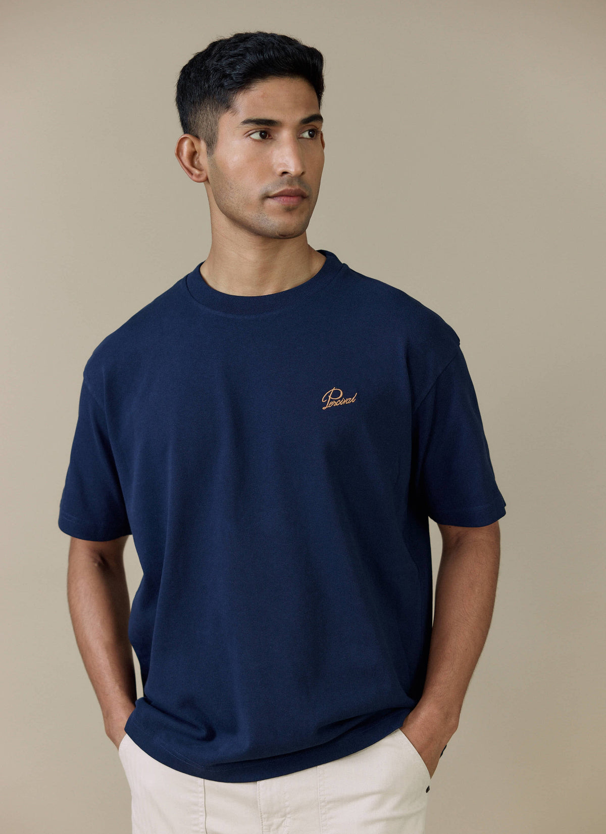 Men's T Shirt - Perci Script - Embroidered Organic Cotton - Navy | Percival