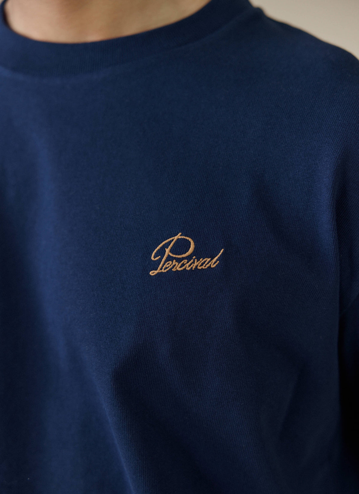 Men's T Shirt - Perci Script - Embroidered Organic Cotton - Navy | Percival