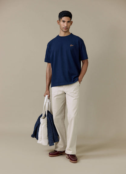 Men's T Shirt - Perci Script - Embroidered Organic Cotton - Navy | Percival