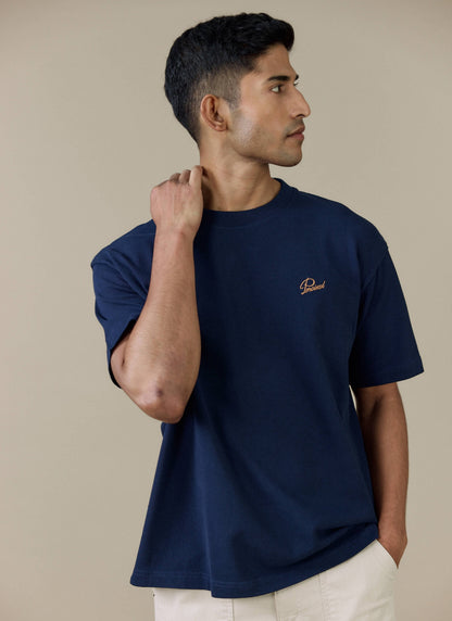 Men's T Shirt - Perci Script - Embroidered Organic Cotton - Navy | Percival