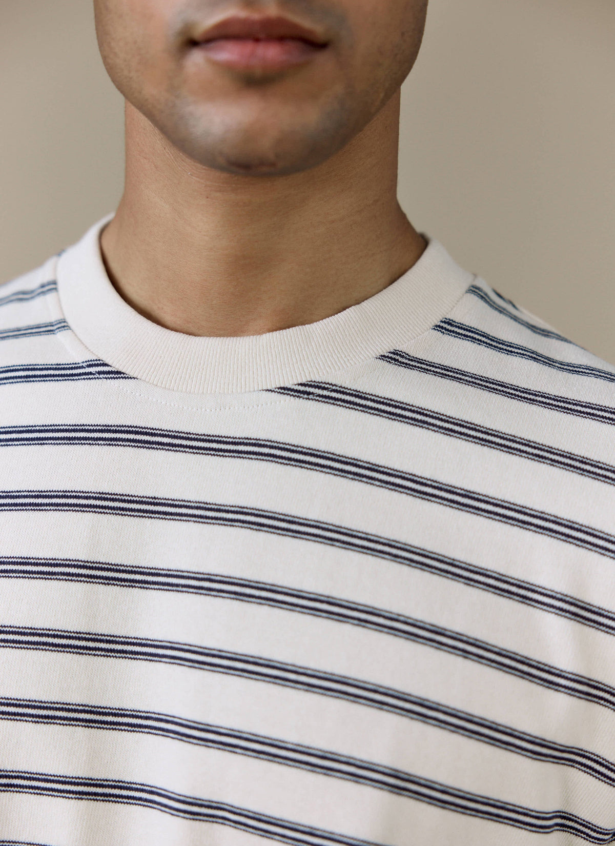 Men's Breton T Shirt - Arlo Raw Hem - Organic Cotton - White Stripe | Percival