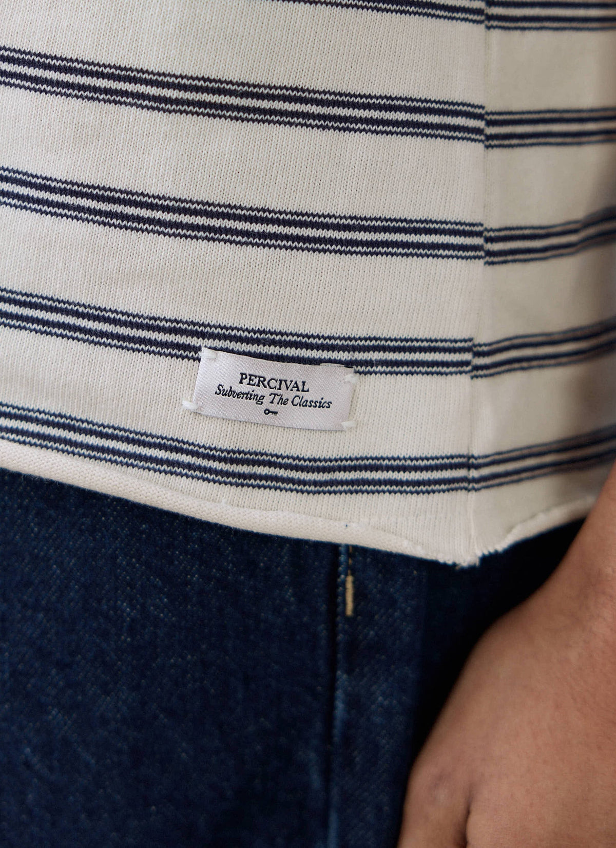 Men's Breton T Shirt - Arlo Raw Hem - Organic Cotton - White Stripe | Percival