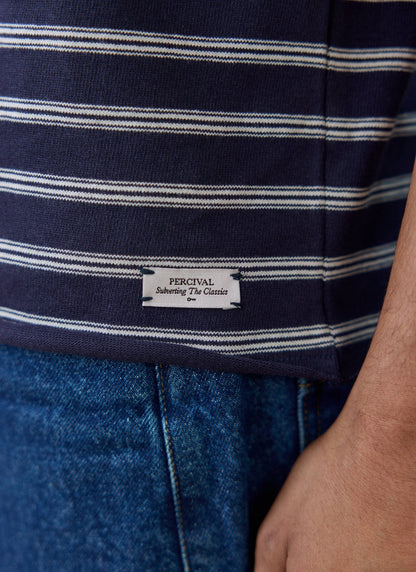 Men's Breton T Shirt - Arlo Raw Hem - Cotton - White Stripe | Percival
