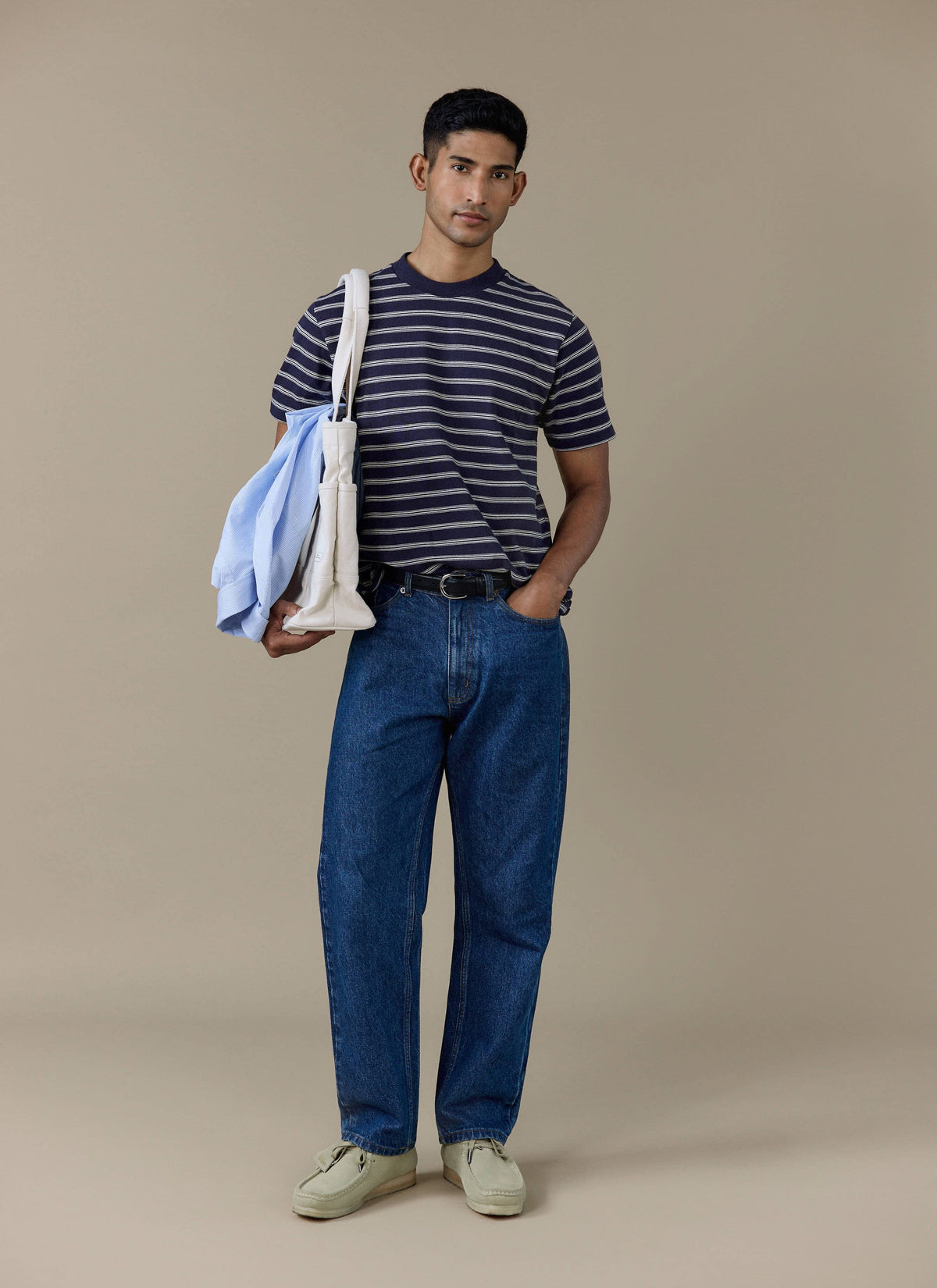 Men's Breton T Shirt - Arlo Raw Hem - Cotton - White Stripe | Percival