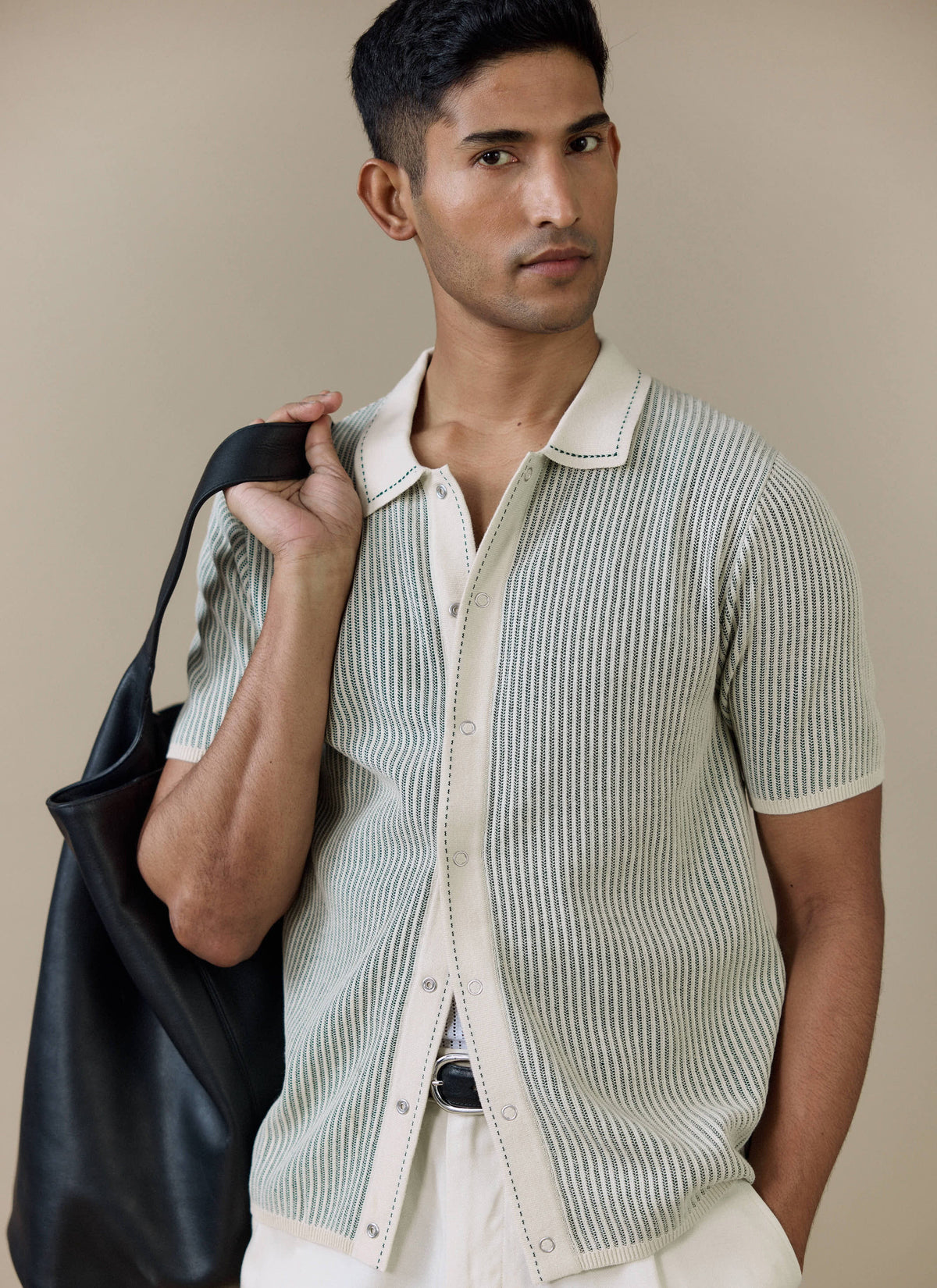 Men's Knitted Polo Shirt - Dixon - Cotton - Cream | Percival