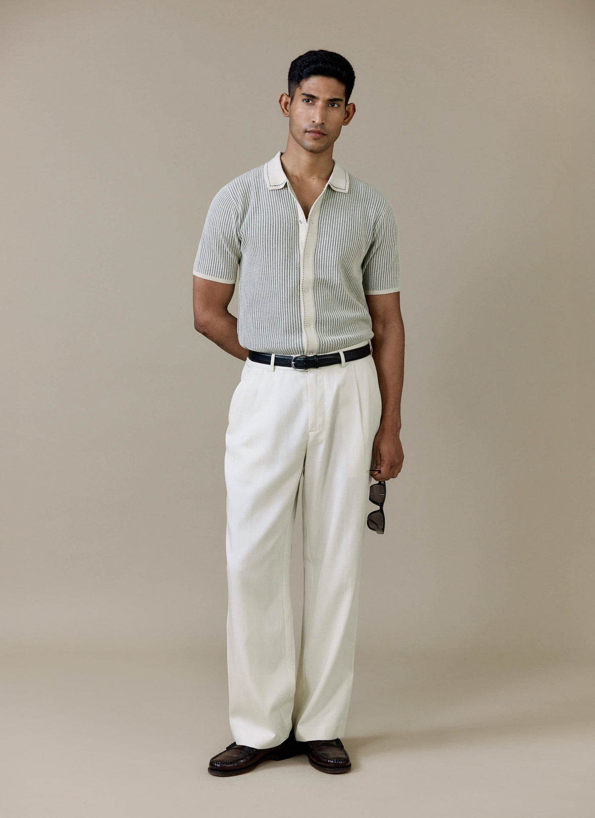 Men's Knitted Polo Shirt - Dixon - Cotton - Cream | Percival