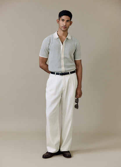 Men's Knitted Polo Shirt - Dixon - Cotton - Cream | Percival
