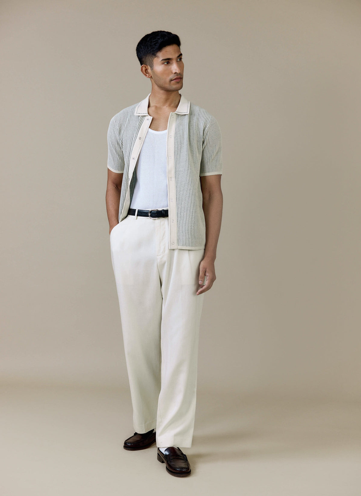Men's Knitted Polo Shirt - Dixon - Cotton - Cream | Percival