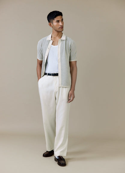 Men's Knitted Polo Shirt - Dixon - Cotton - Cream | Percival