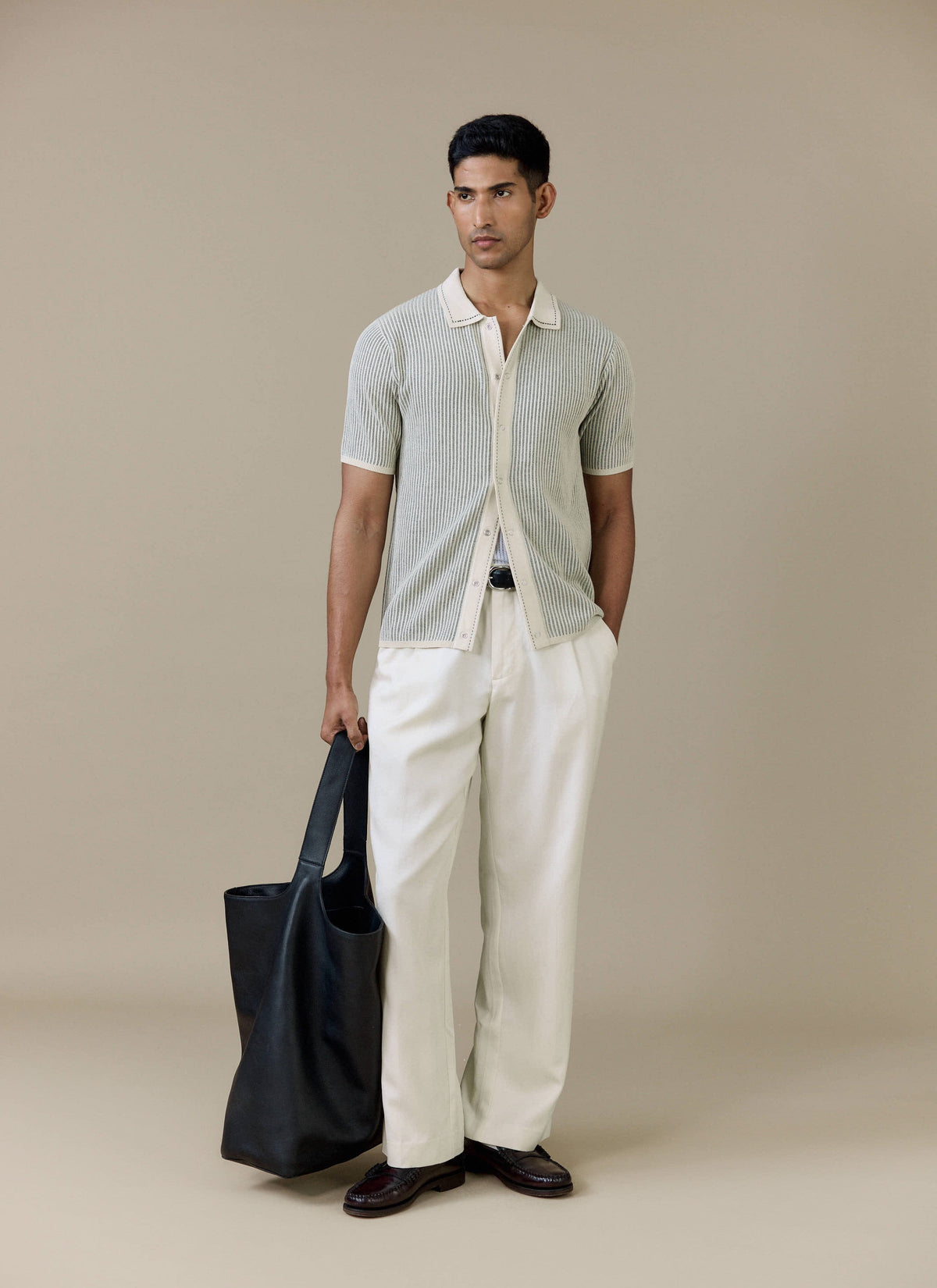 Men's Knitted Polo Shirt - Dixon - Cotton - Cream | Percival