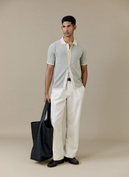 Men's Knitted Polo Shirt - Dixon - Cotton - Cream | Percival