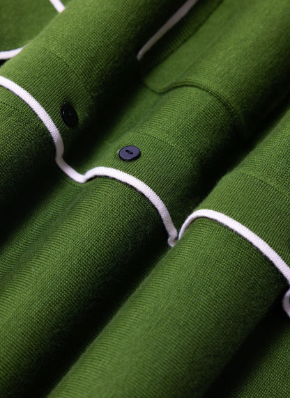 Men's Knitted Shirt: Contrast Trim - Wool - Forest Green | Percival